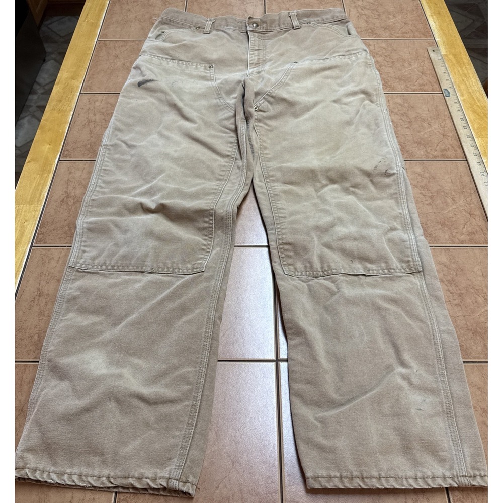 Vintage Rare USA Made Carhartt Faded Distressed Double Knee Pants Size 36 x 30